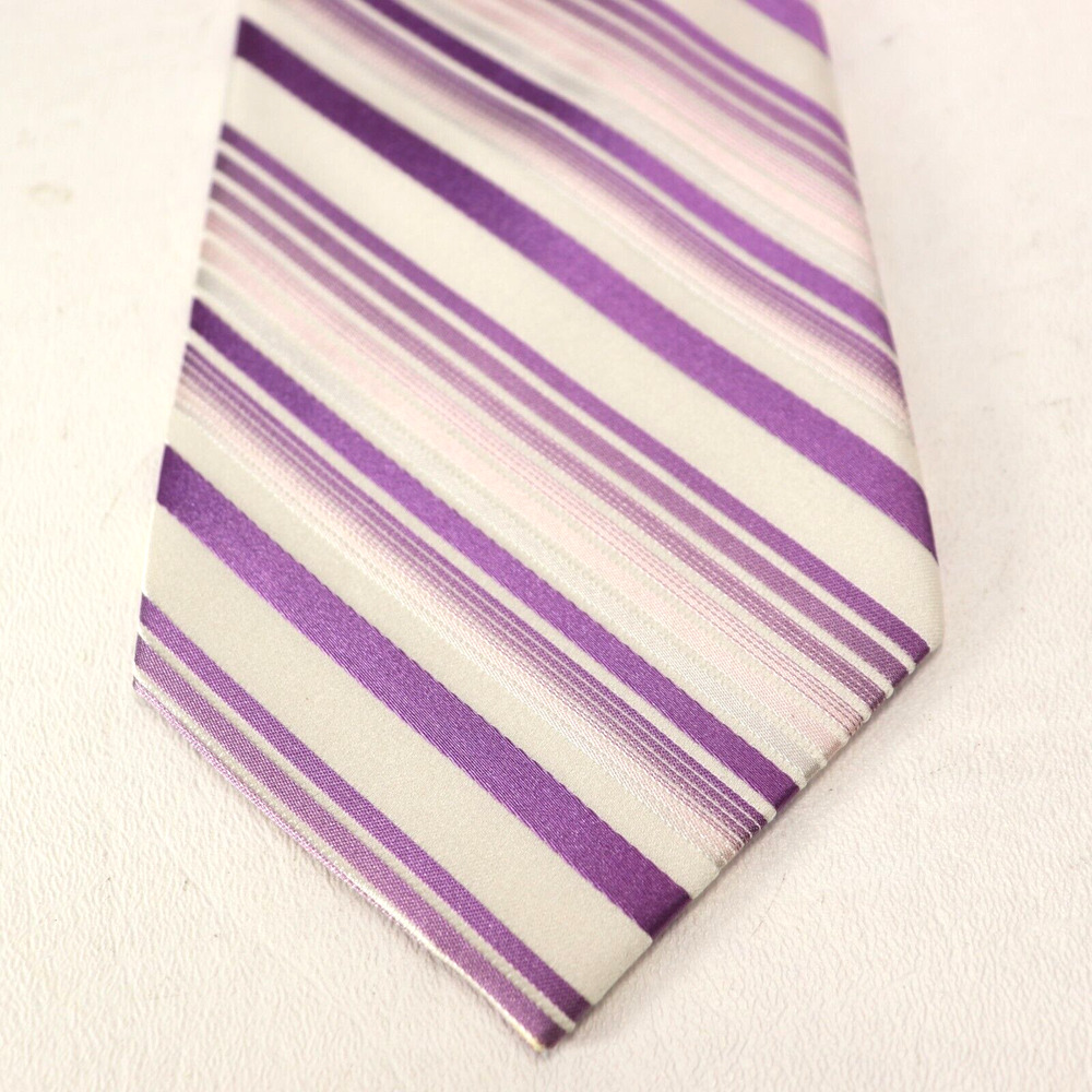 Vintage Stafford Tie Mens 58 in Silk Purple White Striped Wide